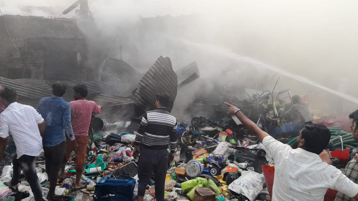 A massive fire broke out in a junk warehouse in ajmer