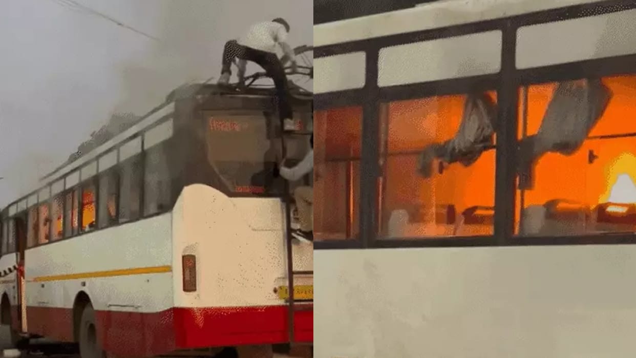 Bihar News : Burning bus tragedy in sasaram bihar viral video today, driver took the bus to the service centre