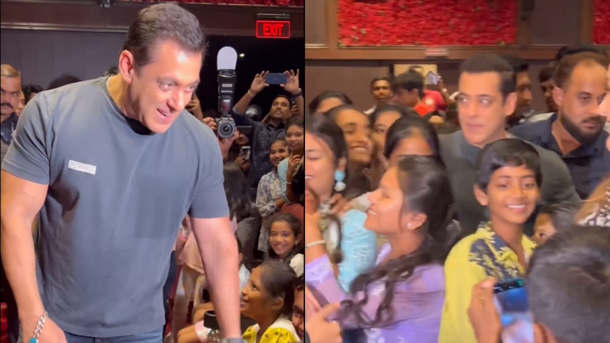 Salman Khan screening of Katrina kaif tiger 3 for Kids interacts with them see viral Video here