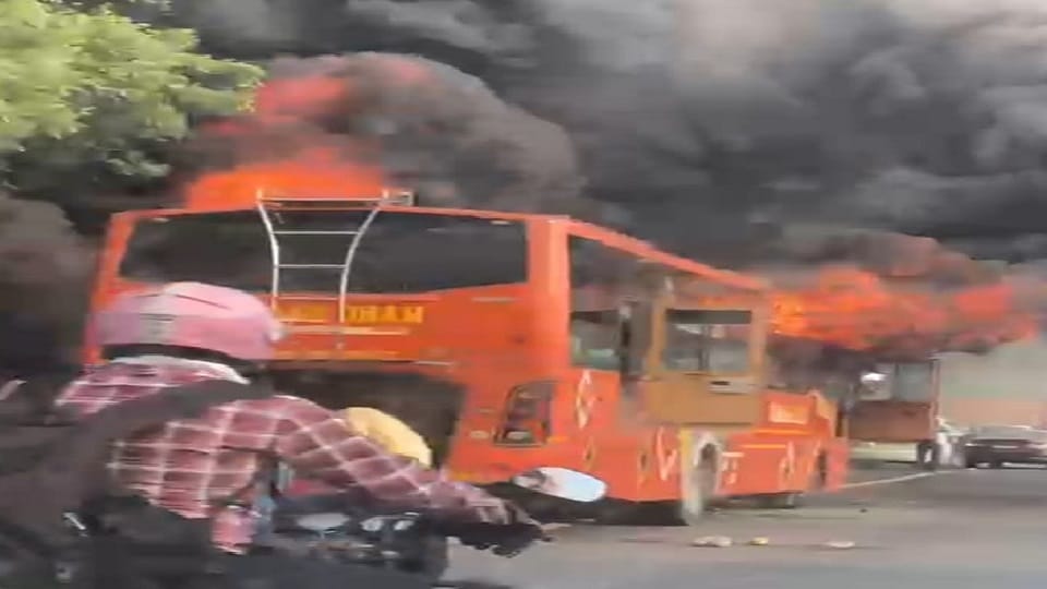 Double decker bus catches fire on Noida-Greater Noida Expressway