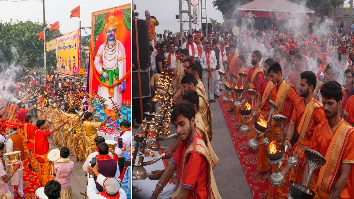 For the first time, procession of Chitragupta decorated on 51 banks in Ganga, Aarti performed for 21 feet hig