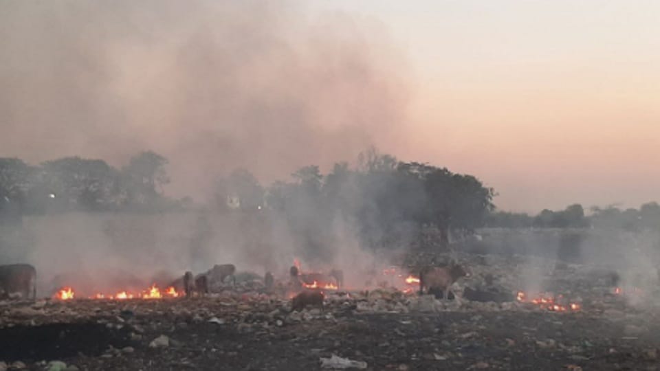garbage from the trenching ground has been burning for a week in haldwani