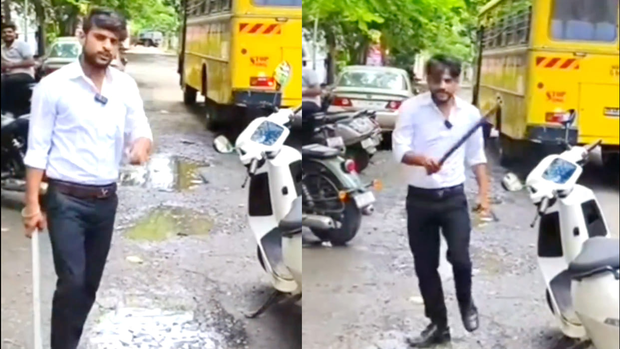 customer seen in viral video thrashing his Ola electric scooter with rod