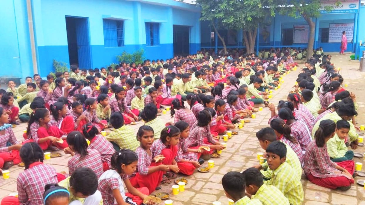 Breakfast to students in Jharmajri Primary School Solan Himachal Pradesh