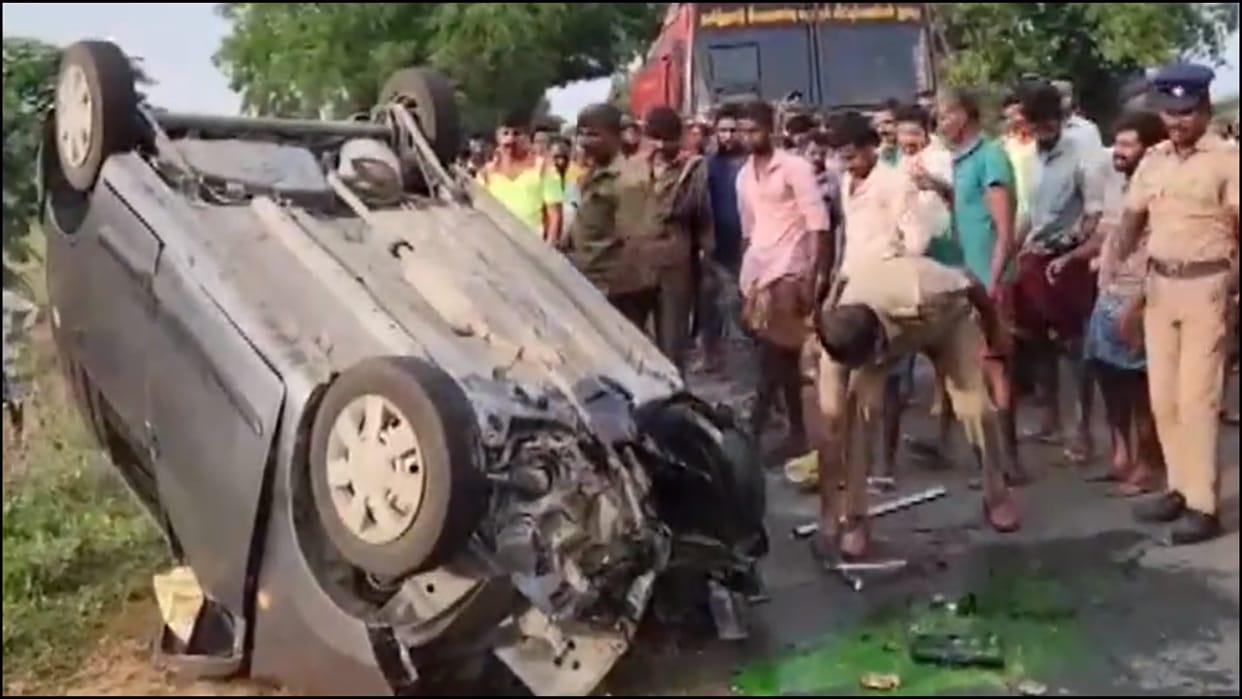 Five killed in car-truck collision in Dharapuram of Tiruppur Tamil Nadu