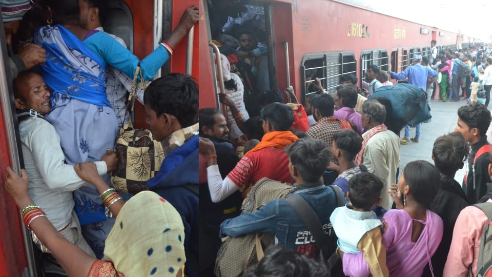 heavy rush in trains and buses after the diwali festival