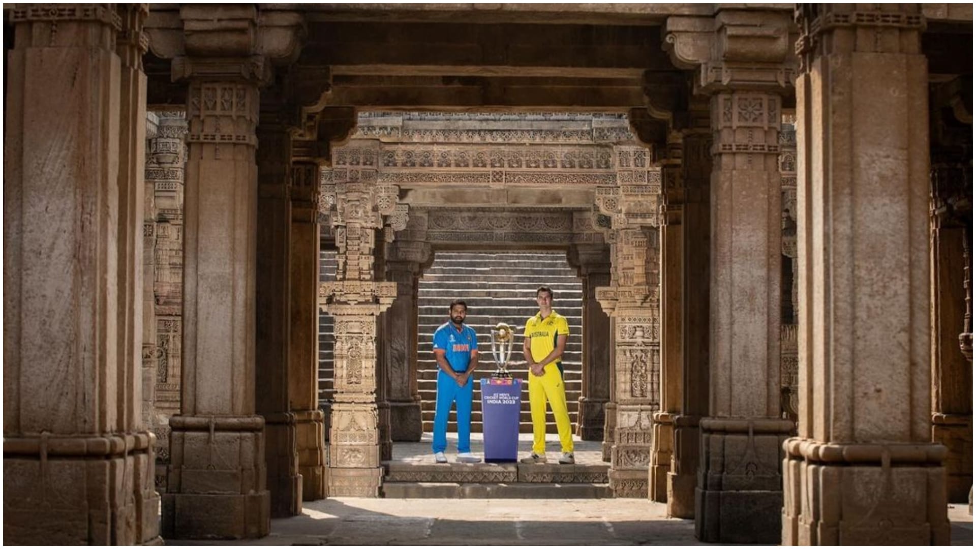 India vs Australia World Cup 2023 Final Photo Session Captains Rohit Sharma, Pat Cummins The Adalaj Stepwell