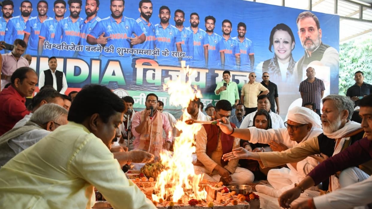 UP Congress leaders perform yagya in party headquarter for team's win in WC 2023.