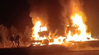 Yamunanagar: Fire broke out in collision of trucks, drivers of both burnt alive