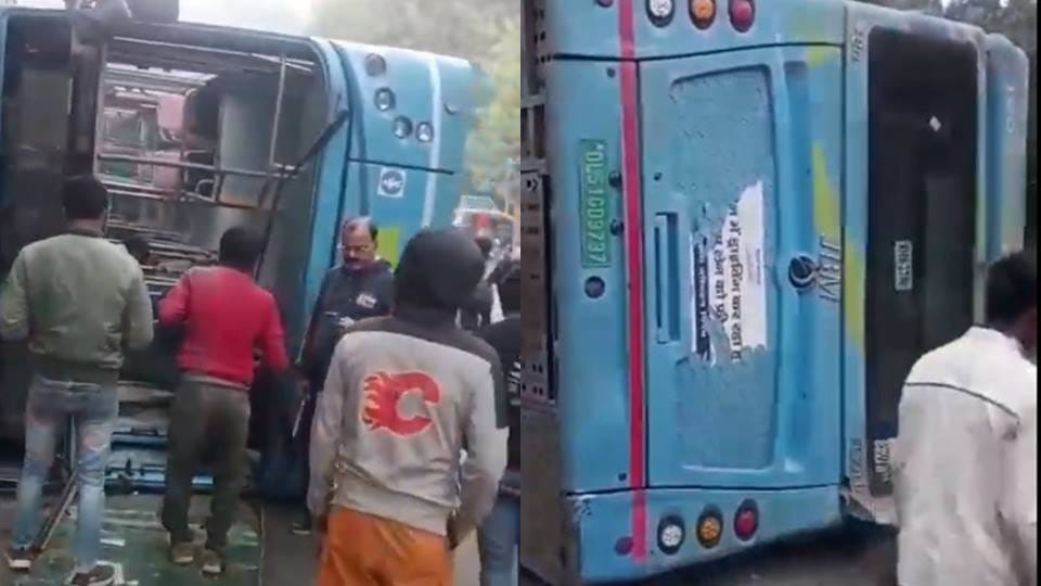 DTC electric bus overturned in Rohini
