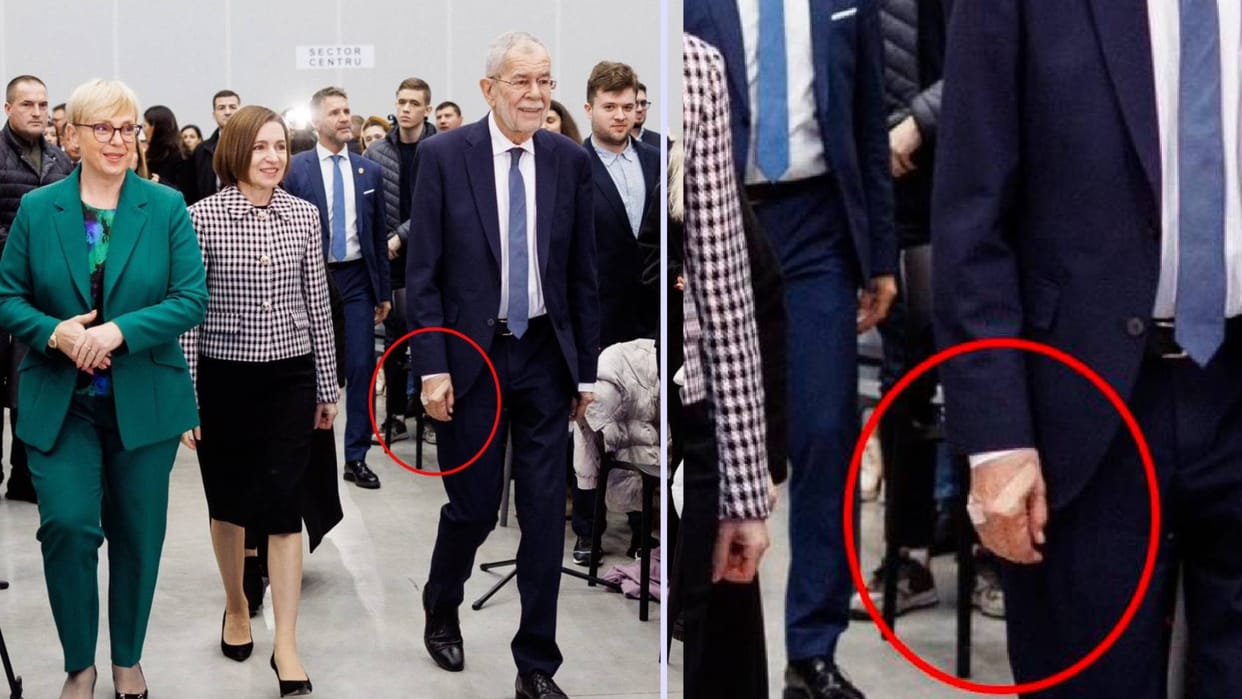 Moldovan President Dog Bites Austrain First man Alexander Van der Bellen in hand
