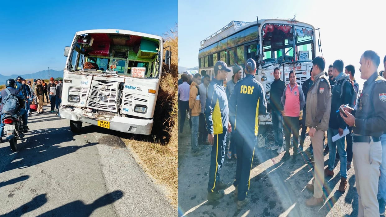 Two buses collide many passengers injured accident occurs on Pauri Satpuli Ekeshwar Road
