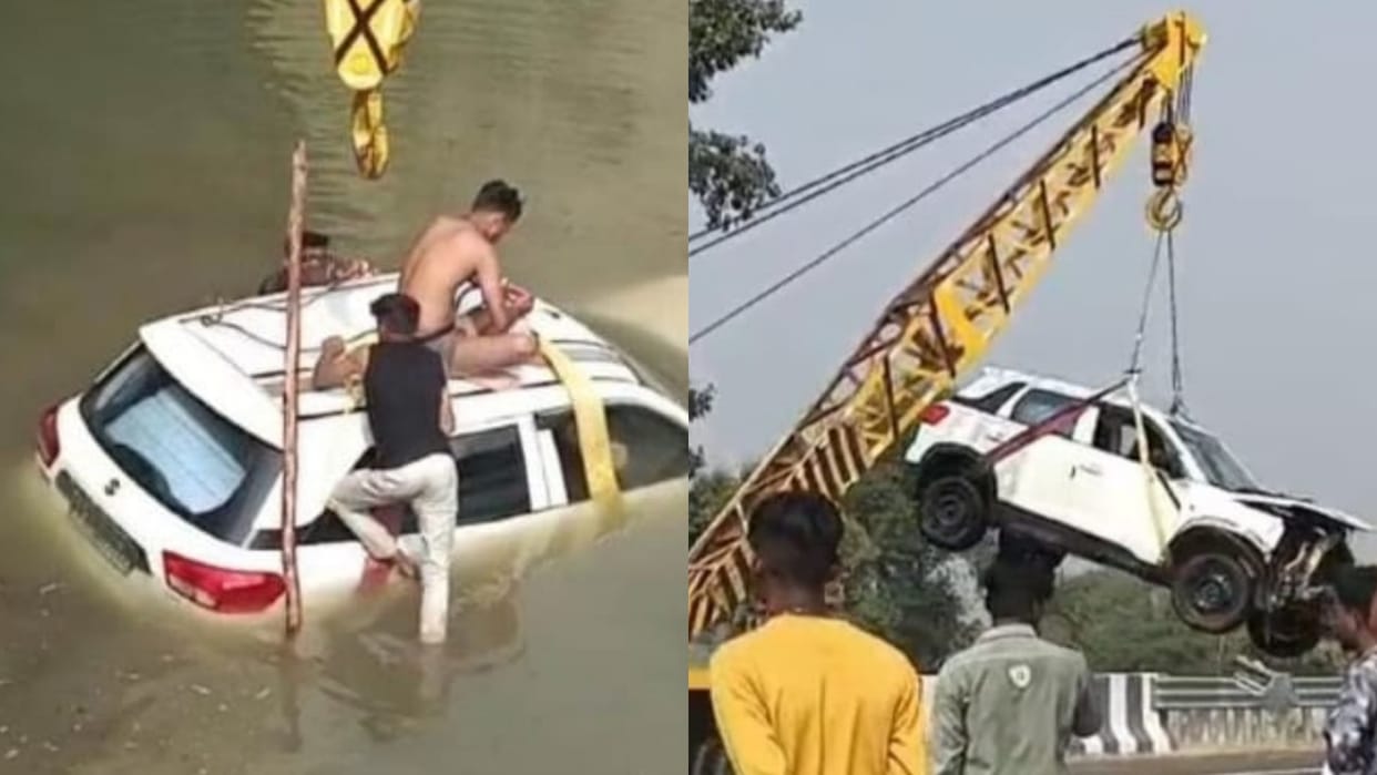 Ratlam News Smugglers car fell into the river from Delhi-Mumbai highway