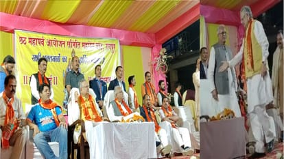 मंच विराजमान सीएम भूपेश बघेल, पूर्व सीएम रमन सिंह