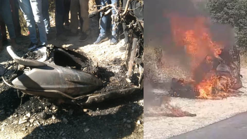 Uttarakhand Tehri News fire broke out in running Scooty girl burnt alive and Died