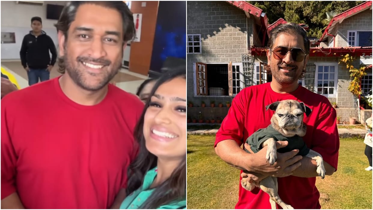 MS Dhoni fan meets him with flower touched feet and hugs him but Dhoni love is for cute dog