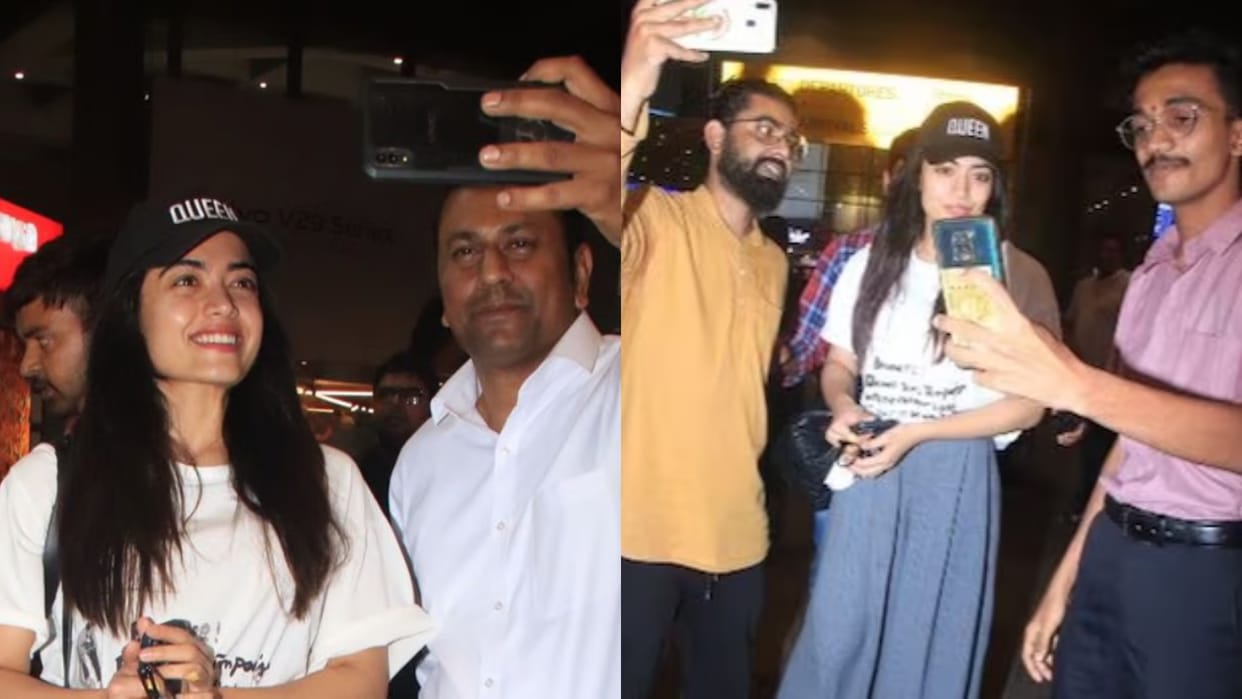Rashmika Mandanna Animal Actor seen happily posing fans At Mumbai Airport ahead of Ranbir film trailer launch