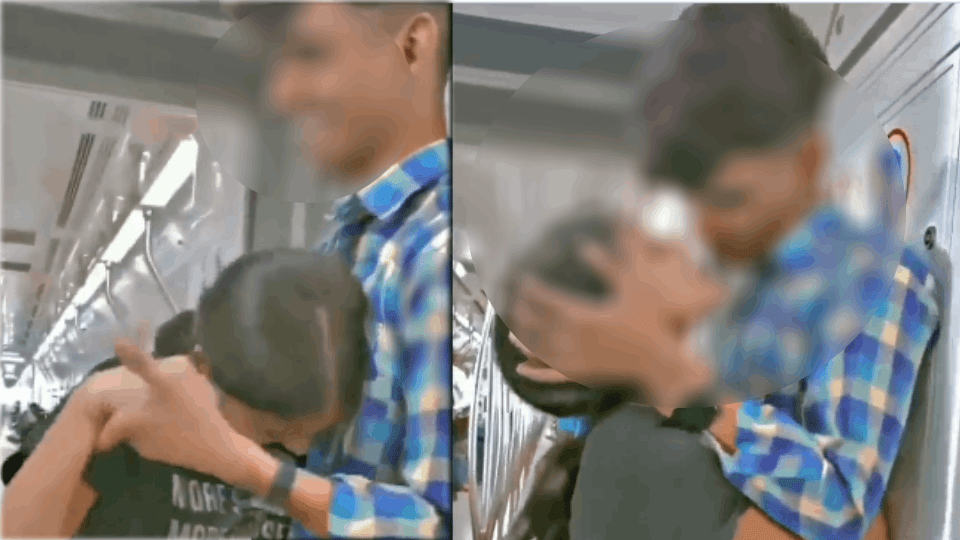 couple hugging and kissing in Delhi Metro viral video