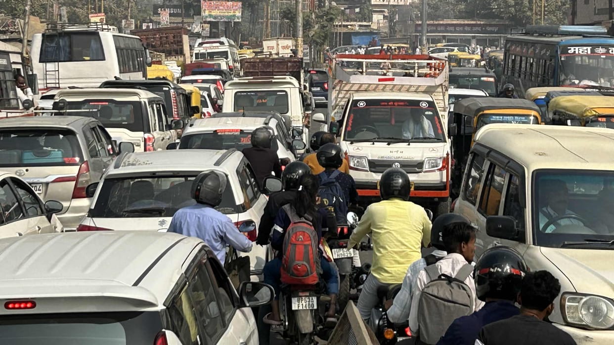 People getting stuck in traffic jams in city every day