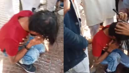 युवक का सिर मुंडवाया