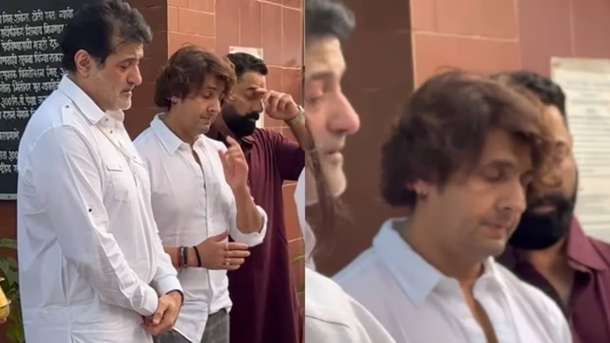 Rajkumar Kohli Funeral Son Armaan Kohli Gets Teary Eyed Sonu Nigam Rajat Bedi presence also been seen