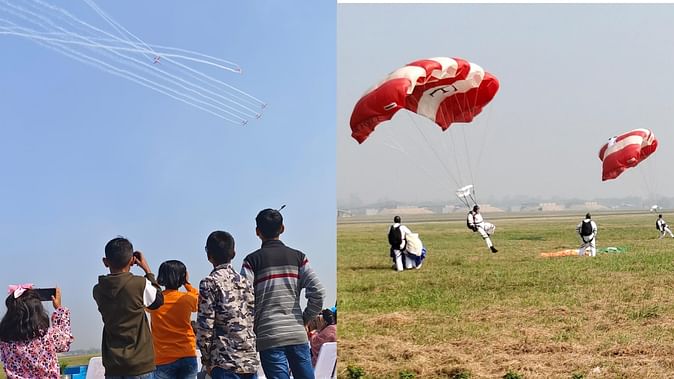इंडियन एयरफोर्स प्लेटिनम जुबली सेलिब्रेशन, आकाश गंगा टीम व राफेल ने दिखाए करतब