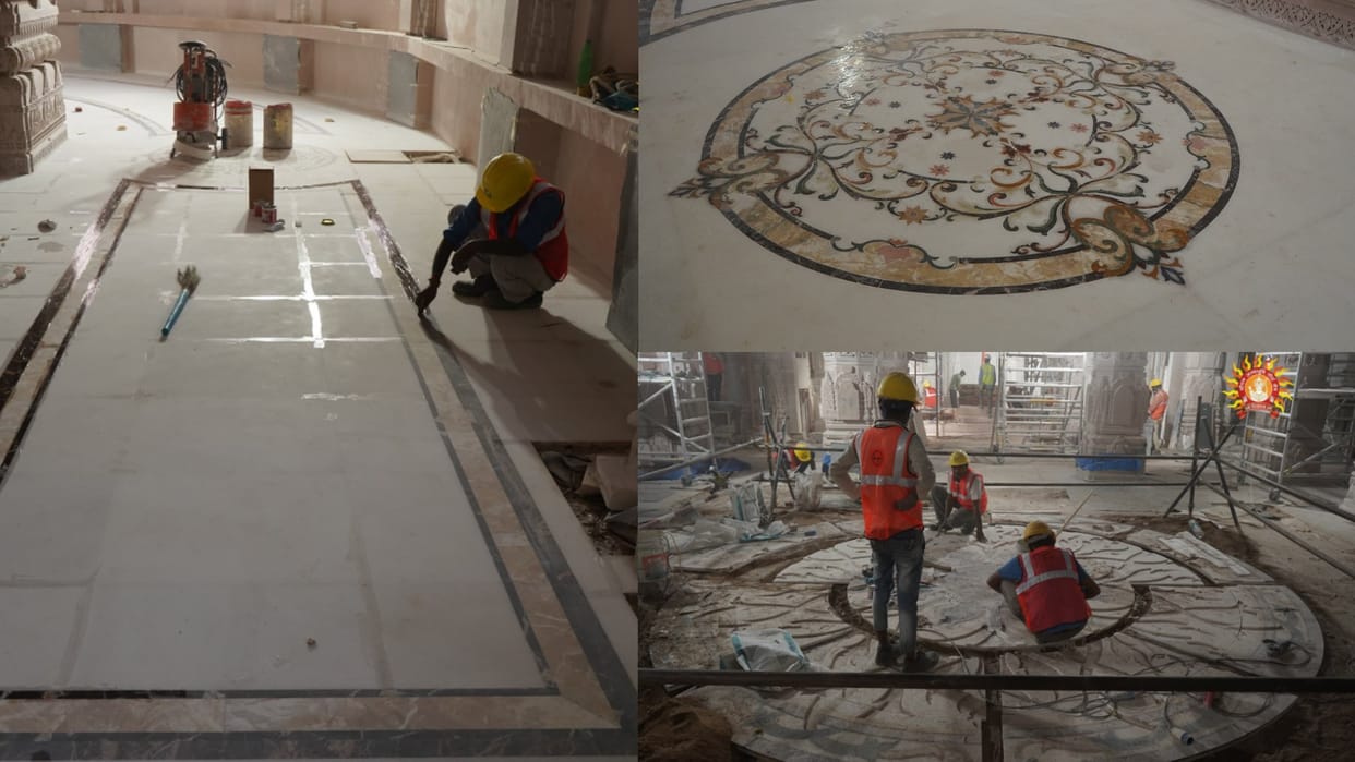 Floor work is under process in Ram temple in Ayodhya.