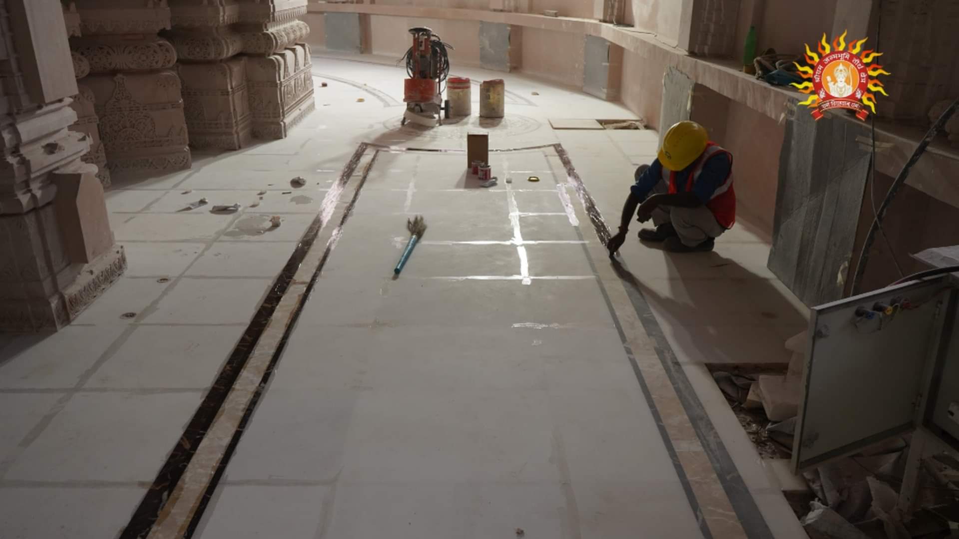 Floor work is under process in Ram temple in Ayodhya.