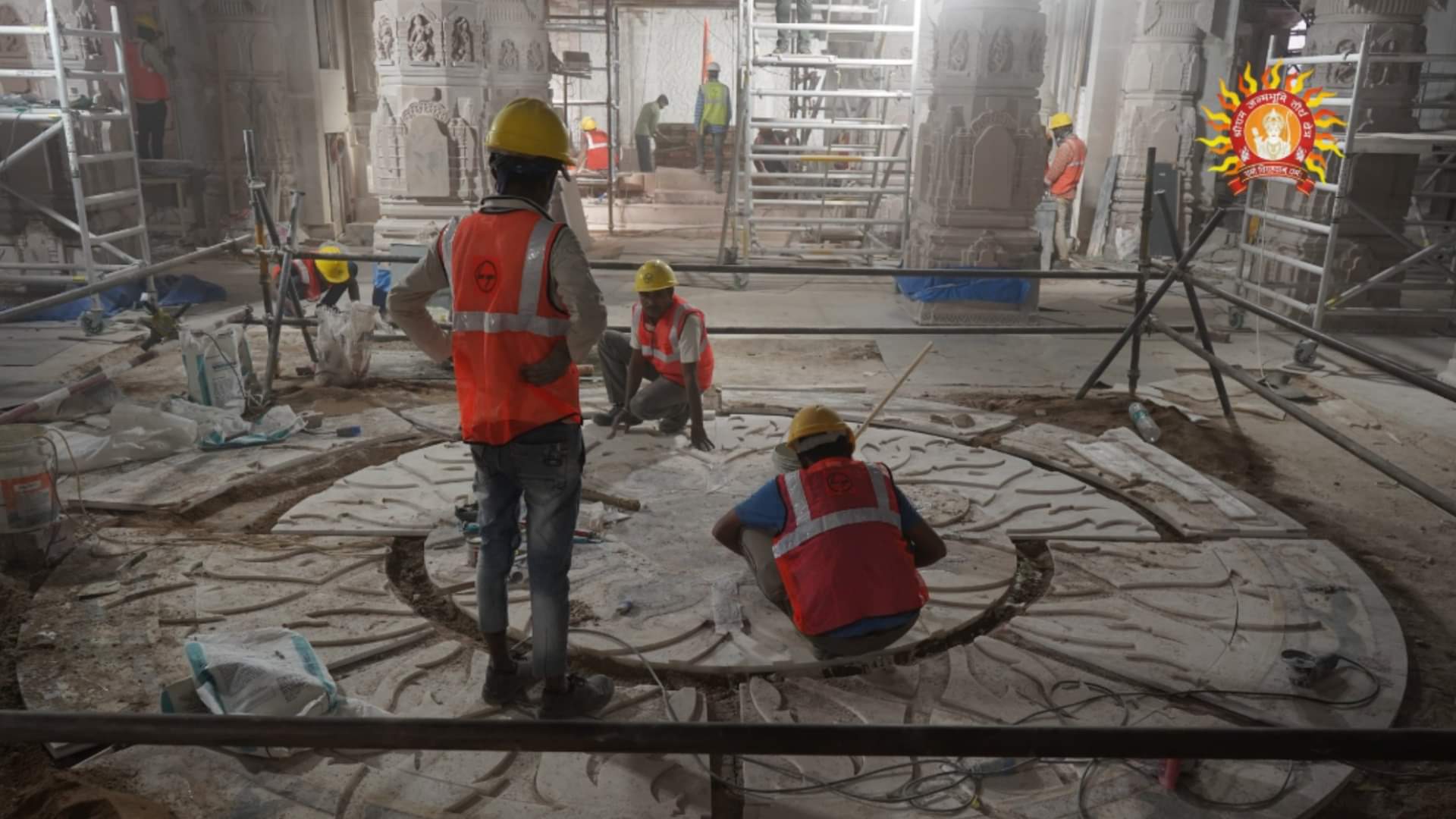 Floor work is under process in Ram temple in Ayodhya.