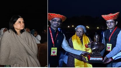 Governor and Maneka Gandhi reached the amphitheater to see the staging of Janata Raja