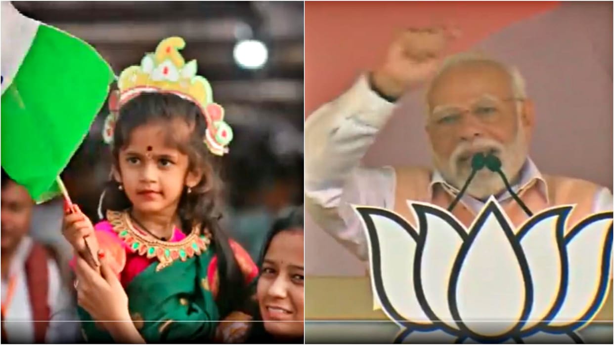 Telangana PM Modi Nirmal BJP Rally Kid like Bharat Mata Waves Tiranga