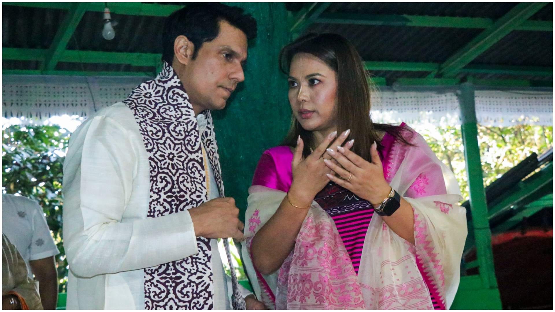 couple at a local deity Ipudhou Marjing shrine ahead of their wedding ceremony
