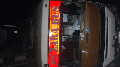 Passengers injured when sleeper coach bus went out of control and climbed on the divider