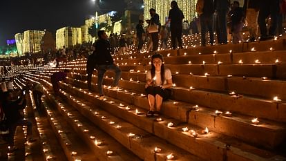 dev diwali varanasi 2023 Dev Diwali in Shiva Kashi 21 lakh lamps lit Amazing view of Cracker Show across Ganga