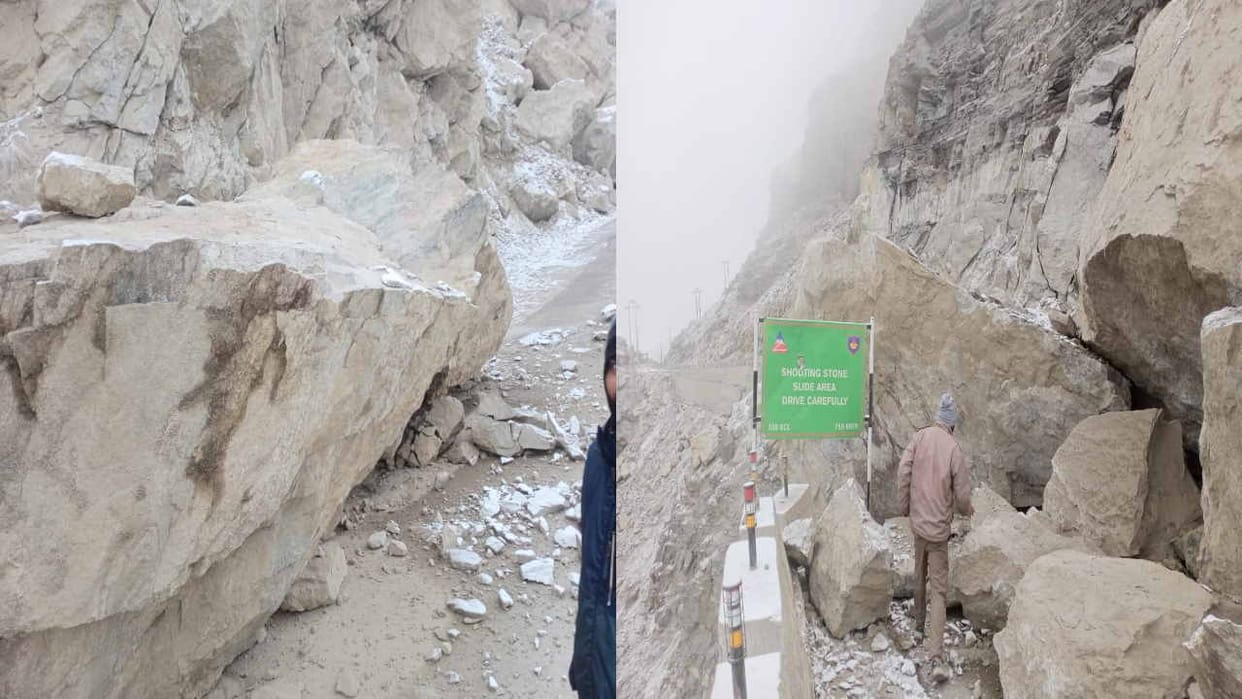 boulders fall on National Highway-505  near samdho kinnaur
