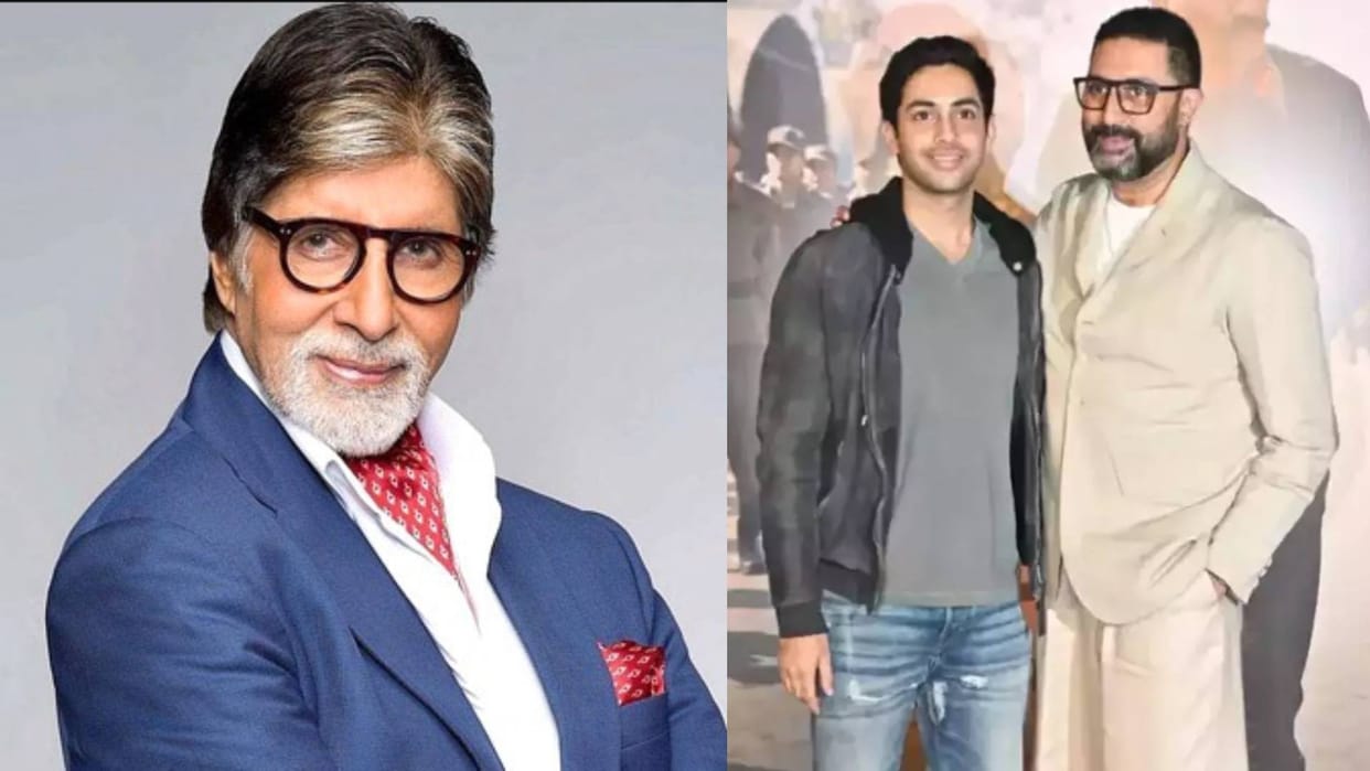 Amitabh Bachchan got emotional as Agastya Nanda and Abhishek Bachchan poses together at sam bahadur screening