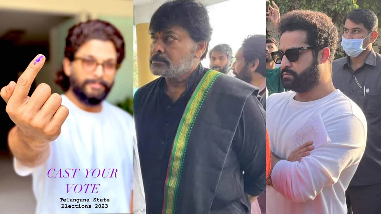 Telangana Election 2023 south celebs cast votes allu arjun jr ntr Keeravaani rajamouli Chiranjeevi Venkatesh