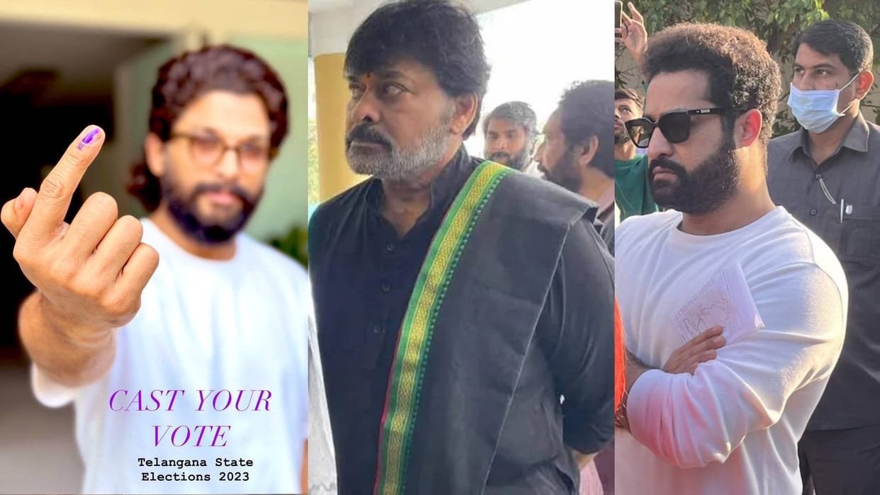 Telangana Election 2023 south celebs cast votes allu arjun jr ntr Keeravaani rajamouli Chiranjeevi Venkatesh