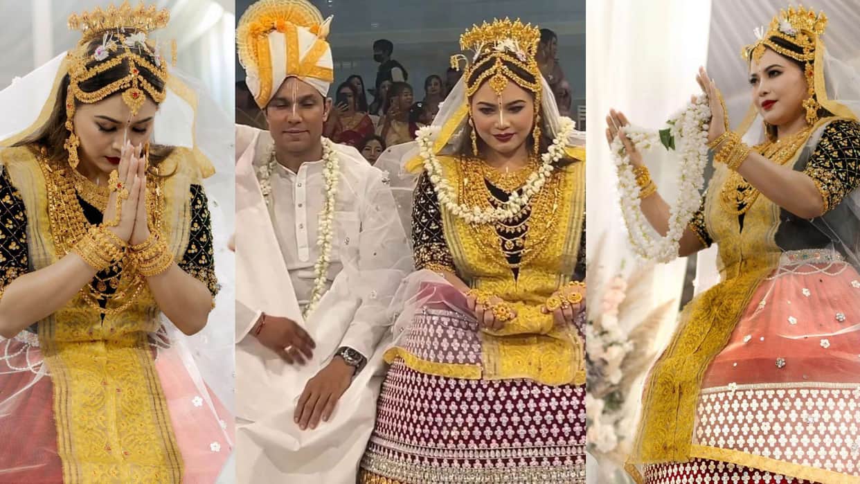 Randeep Lin Wedding lin laishram wore manipuri poshak potloi in wedding photos of Randeep Lin Wedding