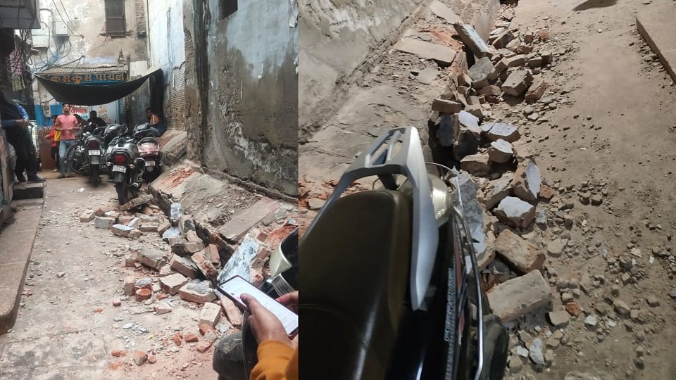 balcony of a house in Vaidyagali fell due to drizzling rain many vehicles were damaged in agra