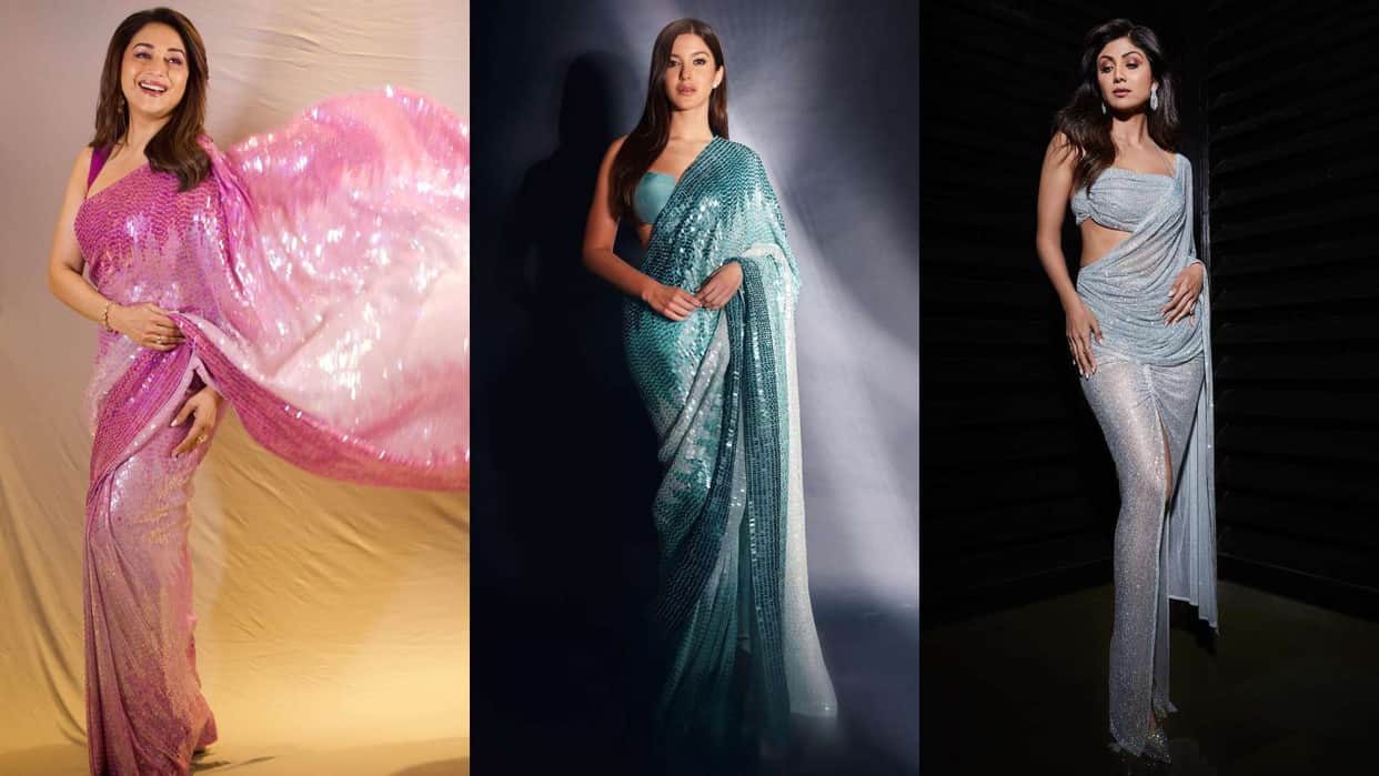 Year Ender 2023 Bollywood actress in sequin saree madhuri dixit to Shilpa Shetty