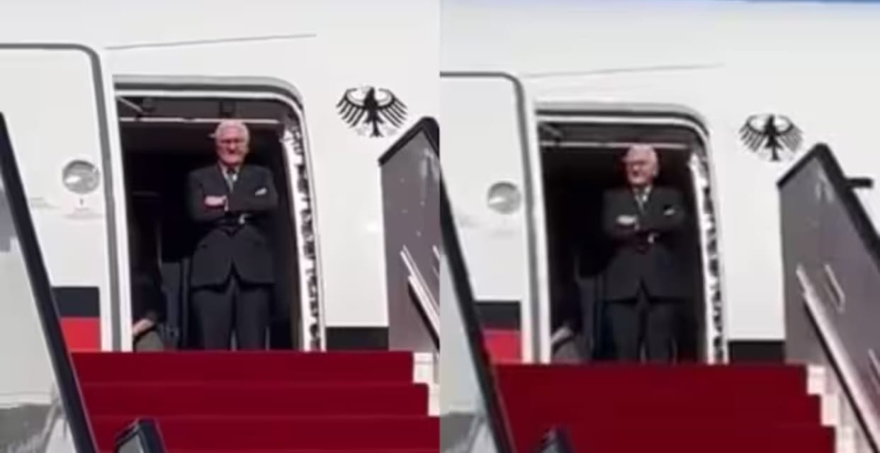 germany president left waiting on plane for 30 minutes in qatar video viral israel hamas war