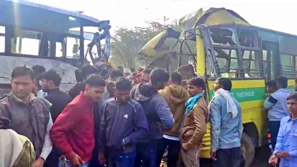 Private bus collides with school bus due to fog in Rupangarh, Ajmer