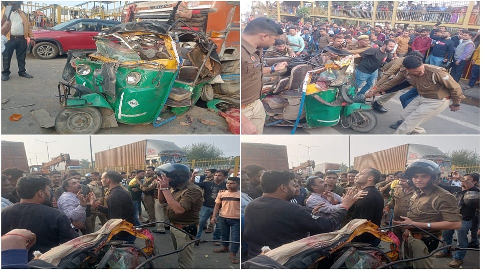 Agra road accident horrific collision. couldn't even scream woman fell on road child's head cut off