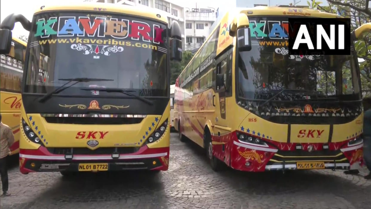 Telangana: Luxury buses seen outside Taj Krishna in Hyderabad amid Congress' rise