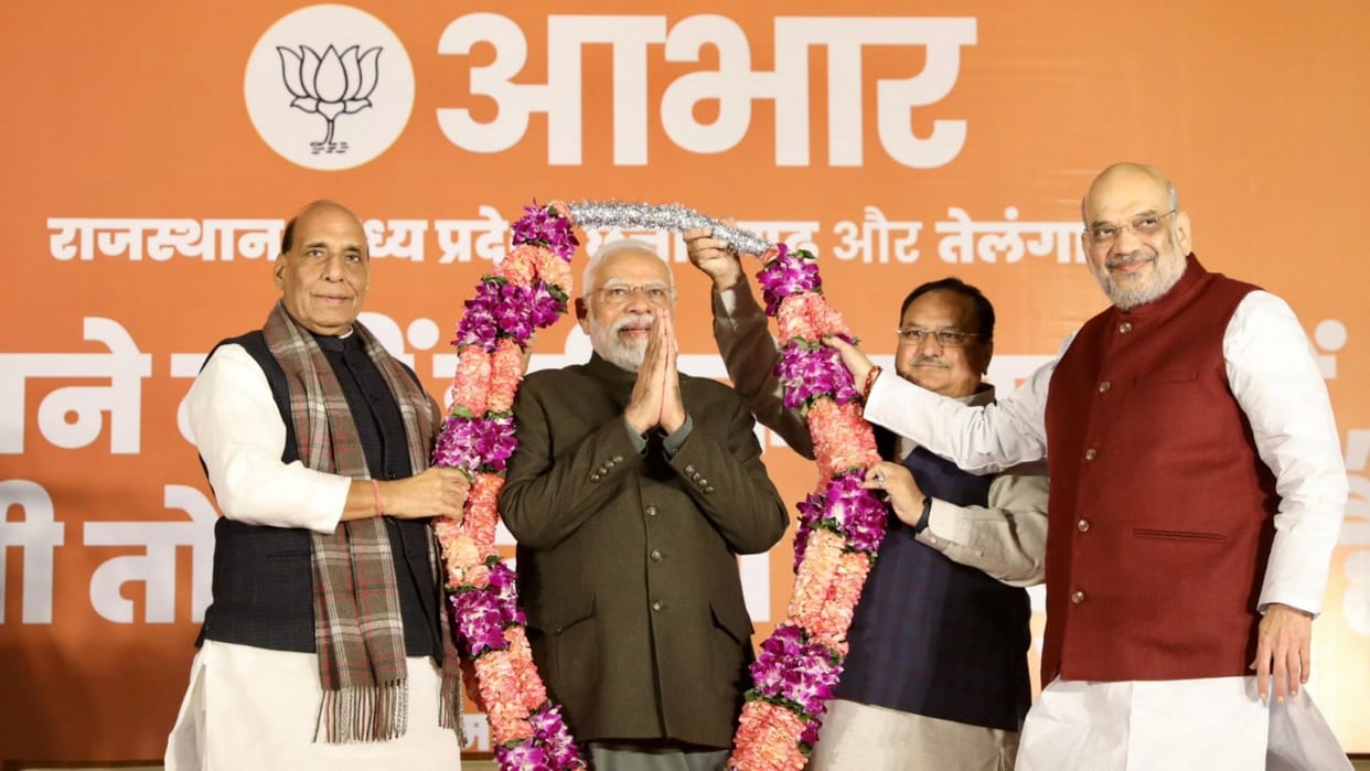 Final Results Tally of MP Rajasthan Chhattisgarh and Telangana Assembly Elections BJP Congress Wins