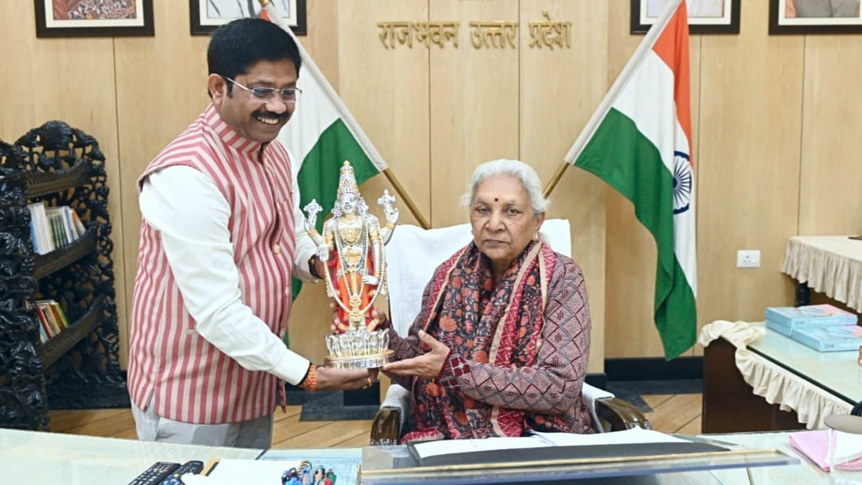 UP Minister Nand Gopal Gupta Nandi meets to Governor Anandi Ben patel.