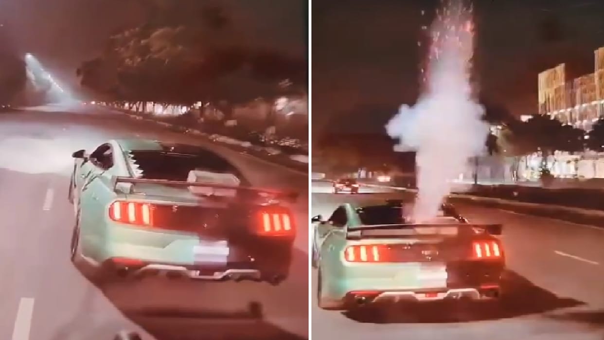 Sky shot fired by placing it on trunk of luxury Mustang car in Mohali video goes viral