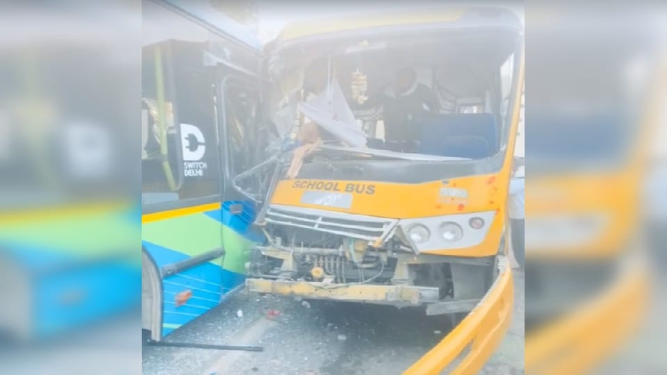 DTC and school bus collide in Jafarpur Kalan including two children six people injured