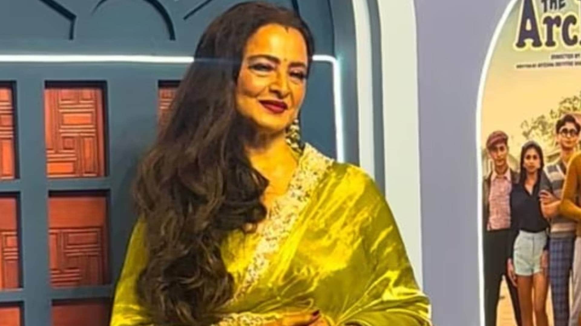 the archies premiere rekha attends amitabh Bachchan Grandson Agastya Nanda Film looks beautiful in Saree
